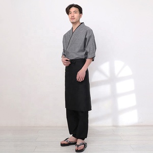 Kimono Giapponese da Chef con Linee Nere e Grigie, Uniforme da Lavoro a Mezza Manica <span class=keywords><strong>per</strong></span> Uomo con Logo Personalizzato <span class=keywords><strong>per</strong></span> Ristoranti di Sushi - Product Image 4