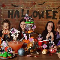 Décorations de gâteaux d'Halloween : Pics à cupcakes fantômes roses d'horreur, toppers de gâteaux d'Halloween sur le thème des tueurs pour décorations de gâteaux de fête d'Halloween