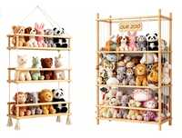 Étagère de rangement suspendue en bois à 3 niveaux, trapézoïdale, réglable, pour jouets en peluche et animaux en peluche, design flottant bohème pour chambre d'enfant