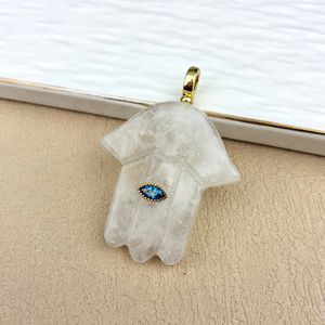 Oferta Especial: Colgante de Piedra Preciosa Tallado a <span class=keywords><strong>Mano</strong></span> con <span class=keywords><strong>Mano</strong></span> de Fátima, Hecho a <span class=keywords><strong>Mano</strong></span> con Piedra Natural, Ojo Chapado en Oro y Cristal de Zirconia, Amuletos de Joyería - Product Image 6