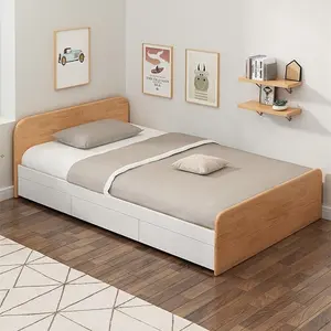 Set Furnitur Kamar Tidur Kayu Modern Dasar Tempat Tidur Anak-anak Ganda Hotel dengan Meja Laci