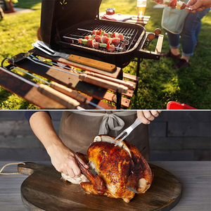 Nuevas llegadas: Tenedor de metal para barbacoa con mango de madera y acero inoxidable, palo para asar de acero inoxidable, herramienta para asar a la parrilla - Product Image 5