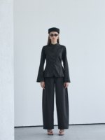 Ensemble Abaya deux pièces noir pour femmes musulmanes Mexizo, col montant, ourlet à volants, haut et pantalon large, Dubaï