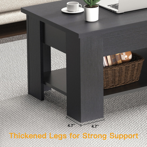 Mesa de centro con tapa elevable, compartimento oculto y almacenamiento, estantes abiertos separados, color negro - Product Image 5