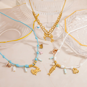 Collier en acier inoxydable avec pendentif en os d'étoile de mer plaqué or 18 carats pour femmes, bijoux de mode, cadeau, origine Yiwu - Product Image 1