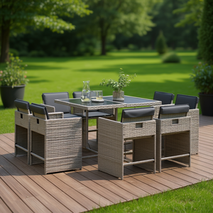 Ensemble de salle à manger de patio pliable 8 places en rotin gris, mobilier de jardin extérieur de style contemporain - Product Image 2