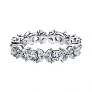 Bague Éternité Femme en Argent Sterling 925 Plaqué Platine, Motif Fleur Diamant, Sertissage à Griffes, Style Décontracté/Sportif, pour Fiançailles et Mariage - Product Image 2