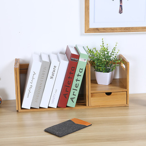 Bamboo <b>Mini</b> Bookshelf With Drawer Desktop Storage Simple <b>Desk</b> Organizer For Student Office Use - Product Image 1