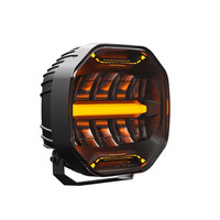 Phare de conduite LED robuste 9 pouces 32V pour camion avec DRL dynamique ambre et blanc, orange, rond, avec fonction clignotante FH5