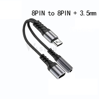 Adaptateur audio 2-en-1 en cuivre pur tressé en nylon 8 broches pour écouteurs et chargeur, adaptateur Type C pour téléphones 12, 13, 14