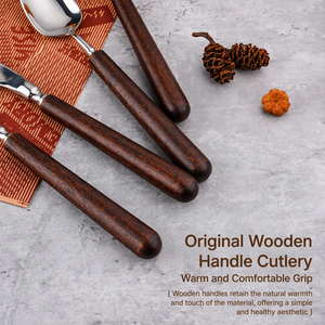 Ensemble <span class=keywords><strong>de</strong></span> couverts en acier inoxydable avec manche en bois, 4 pièces, cuillère, fourchette, couteau, pour vaisselle, vaisselle occidentale, ustensiles <span class=keywords><strong>de</strong></span> cuisine - Product Image 3