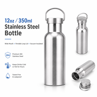 Bouteille d'eau à large ouverture de style américain, 12 oz/350 ml, en acier inoxydable, portable avec poignée de transport, logo personnalisé, prête à être expédiée