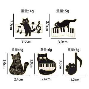 Alfileres esmaltados personalizados de fábrica con lindo gato negro Nota de piano Hierro de anime para solapa Pin Ramillete Música y temas de dibujos animados Sin mínimo - Product Image 5