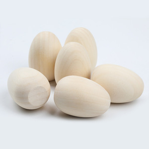 Wooden Simulated Eggs 56x40mm Flat Bottom Natural Color Non-Toxic Easter Decorations DIY Craft Toys For Children - Product Image 1