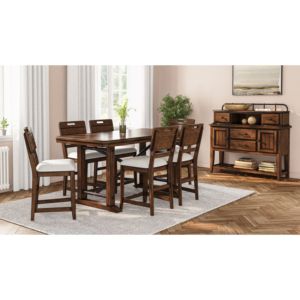 DB décontracté hauteur de comptoir Double piédestal table à manger ensemble brun finition en bois massif assemblé pour la maison bar maison meubles de maison - Product Image 1