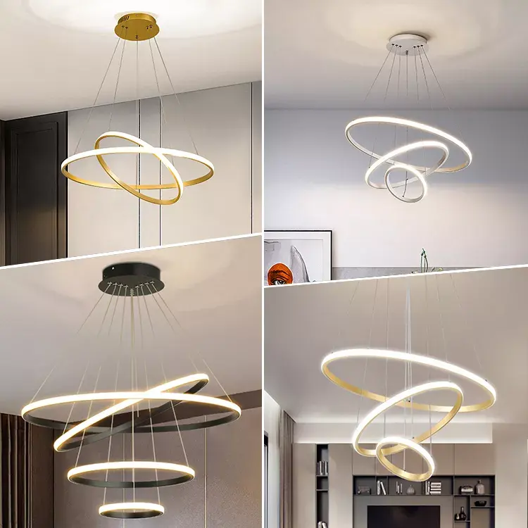 Wholesale LED chandeliers Circle ring acrylic gold simple ceiling pendant lights luxury