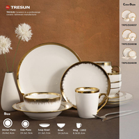 Service de table en porcelaine fine de luxe avec incrustations dorées de style moyen-oriental, compatible lave-vaisselle et micro-ondes, pour mariages et occasions spéciales