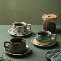 Tasse à café vintage en céramique 8,5 oz avec soucoupe pour latte art et cappuccino, idéale pour les cadeaux de Noël