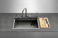 NUOMI BERTHA Évier de cuisine moderne à cascade en acier inoxydable Évier de cuisine multifonctionnel Organisateur de lavabo de cuisine fait à la main Évier de cuisine intelligent