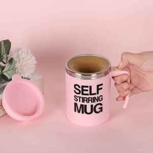 Portable Electric Self Stirring Coffee Mug Automatic Mixing Cup Battery Operated Pink <b>Plastic</b> - Product Image 4