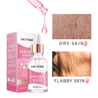 Sérum facial liquide OEM Sakura 24K Gold anti-âge, anti-rides, éclaircissant, hydratant, réparateur pour peaux abîmées