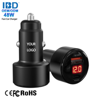 Chargeur de voiture universel en alliage d'aluminium 48W PD 30W QC 18W SCP double USB-C avec affichage LED, charge rapide pour écouteurs et téléphones mobiles