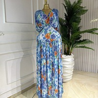 Robe longue pour femme à col en V profond et taille froncée - Imprimé floral et abstrait, robe de soirée grande taille, robes africaines pour femmes Sehe Fashion