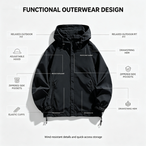 Chaqueta Unisex Grande y Alta con Múltiples Bolsillos, Tallas Europeas XL-6XL, Capucha Desmontable, <span class=keywords><strong>Cortavientos</strong></span> para Parejas, Ropa Exterior, Marca Privada OEM - Product Image 3