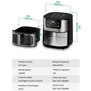 Friteuse à air numérique intelligente en acier inoxydable de 15 litres, sans huile, pour cuisine domestique - Product Image 6