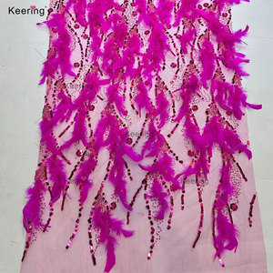 WFB-226 Keering nouveauté paillettes 3D fleur femmes mariage robe de soirée broderie Tulle tissu avec plume - Product Image 5