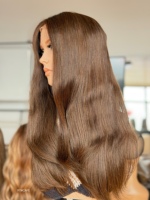 Perruques en cheveux humains SHY Medical, en PU, entièrement en dentelle, avec nœuds fins et direction naturelle, pour remplacement capillaire féminin, vente en gros