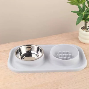Non-Spill Silicone <b>Cat</b> Dog <b>Slow</b> <b>Feeder</b> <b>Bowl</b> Double Pet Feeding Station with Stainless Steel Water <b>Bowl</b> Made in China - Product Image 6