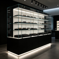 Maßgefertigte Modische Massivholz-Vitrine für Handtaschen- und Schuhgeschäfte Gehärtete Glas-Ausstellungsvitrine mit LED-Beleuchtung