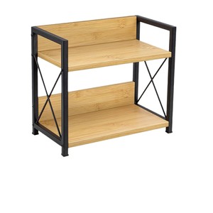 Étagère double couche en fer forgé, bibliothèque en bois et métal, support de rangement pour la maison et le bureau, type sur pied à 2 niveaux, design durable - Product Image 5