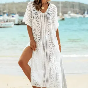 Women's Hollow Out Crochet Knitted Summer Beach Boho Cover Up Maxi Dress