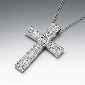 CUSTOM SILVER 10K/14K/18K GOLD PLATED LAB GROWN CVD DIAMOND CLASSIC ENGAGEMENT <b>GIFT</b> SWEATER CHAIN NECKLACE CROSS PENDANT - Product Image 3