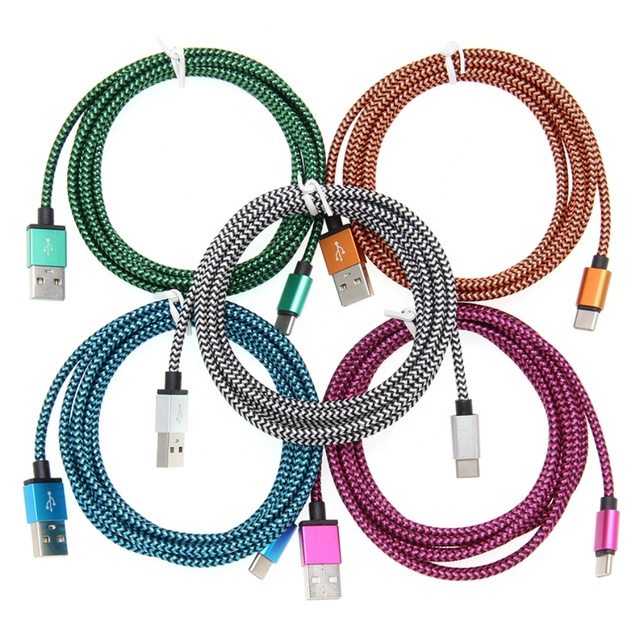 Braided 2m Type-C Cables USB Type C Fast Charger Charging Cable USB-C Charge Wire for Samsung Xiaomi Redmi K30 Mobile Phone