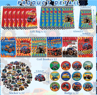 Bracelets en silicone, badges, épingles, carnets, étiquettes, autocollants 'Créez une face', jouets, cadeaux, sacs en papier et articles de fête sur le thème des Monster Truck