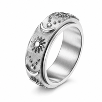 Sonne-Mond-Stern Gravierter 3D Drehbarer Fidget-Spinner-Ring Silberbeschichteter Edelstahl Trendiger Hip-Hop Hochzeits-Party-Schmuck