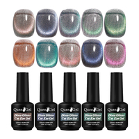 Quengel 3D holographique bleu arc-en-ciel diamant strass vernis à ongles Disco Cat Eye Gel pour Nail Art