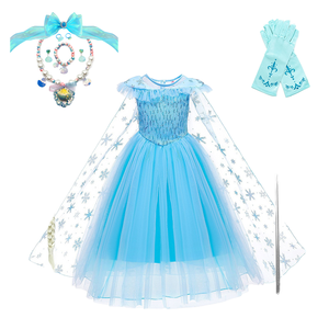 Vestido de Satén con Capa de Ganchillo para Niñas, Diseño de la Reina de las Nieves, Princesa Frozen Aisha, Manga Corta, Primavera 2023 - Product Image 1