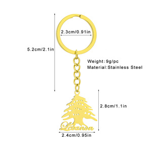 Fabricant Plaqué Or 18K Drapeau du Liban Inspiration Porte-clés Charme Acier Inoxydable Émail Carte Libanaise Pendentif Porte-clés - Product Image 2