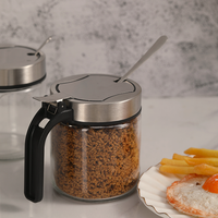 Ensemble de pots à épices en verre pour cuisine moderne de 300 ml avec couvercle et cuillère en acier inoxydable pour le stockage du sel, du sucre et des assaisonnements
