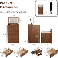 Station de maquillage US en stock avec siège intégré, miroir éclairé, tout-en-un, couvercle à charnière, cadre en bois, pour chambre à coucher, vente en gros SZT029