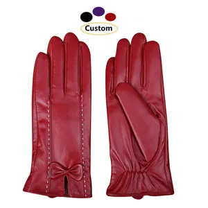 WS2002 Oem Ladies Women Wholesale Fashion Genuine Lambskin Sheepskin Driving Wool Lining Leather Gloves Winter Knit Gloves