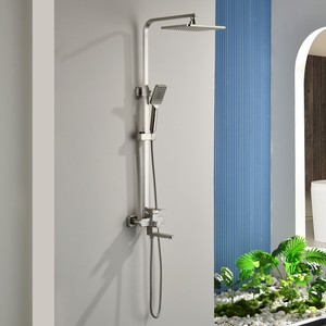 Ensemble de robinetterie de <span class=keywords><strong>douche</strong></span> murale contemporaine 3 fonctions en acier inoxydable nickel brossé avec <span class=keywords><strong>mitigeur</strong></span> eau chaude/froide pour salle de bain - Product Image 2