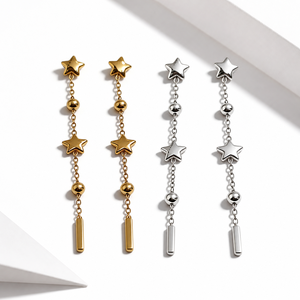 ต่างหูทรงหยดน้ำ สแตนเลสสตีล ชุบทอง 14K แบบสุญญากาศ ต่างหูห้อยโซ่ยาว สีทองและสีเงิน - Product Image 1
