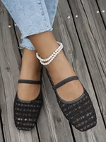 Nouvelles chaussures plates pour femmes RX en dentelle ajourée, style Mary Jane, ballerines à bride élastique, bout carré, semelle intermédiaire en PU souple et élégante