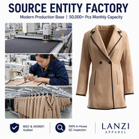 Jas Blazer Wanita Custom dengan Detail Kontras, Kerah Notch, Kancing Dua Baris, Produsen Label Pribadi