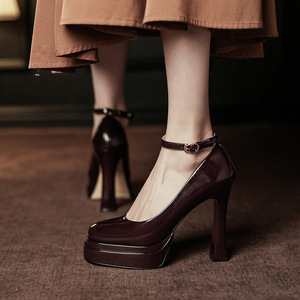 Escarpins Mary Jane pour femme à bout rond, bride cheville, talon carré très haut de 8 cm, plateforme, chaussures de mariage et de soirée - Product Image 4
